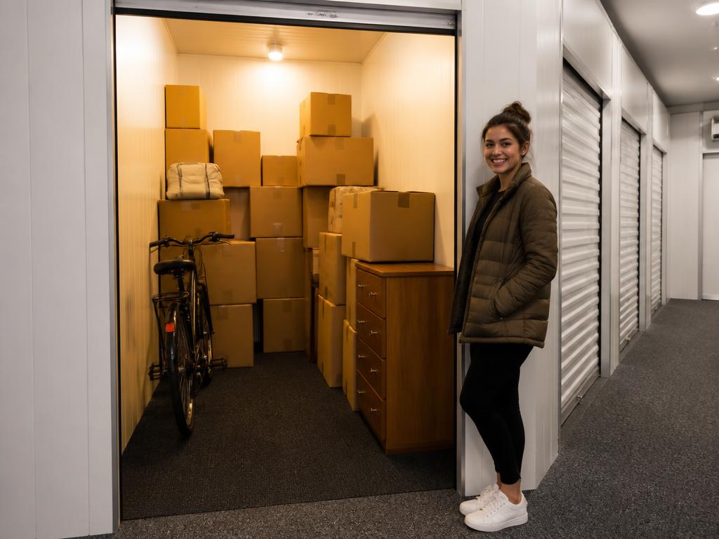 Förråd på 2 m² med kartonger och cykel