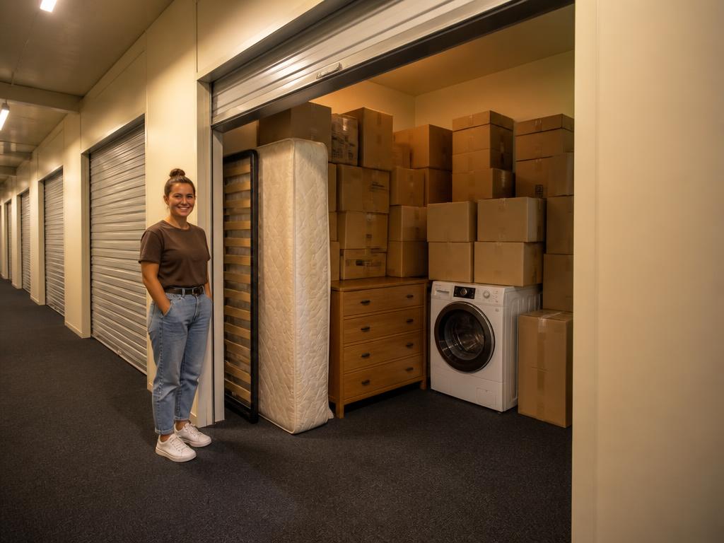 Förråd på 3 m² med möbler och staplade kartonger
